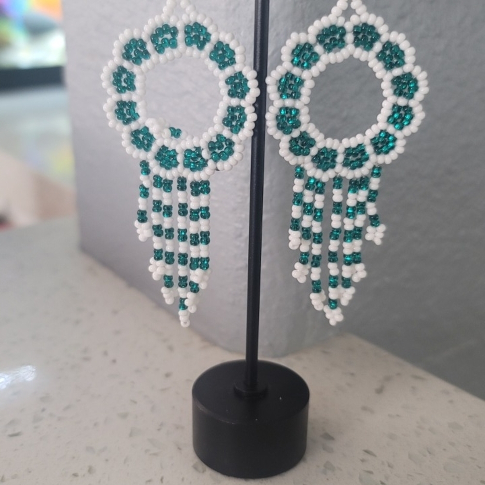 Handmade Huichol Elegant Beaded Hoop Earrings